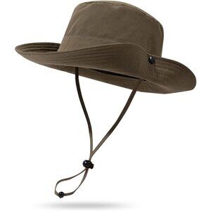 Men's Green 100% Nylon Wide Brim Boonie With Chin Strap Classic Cowboy Felt Hat